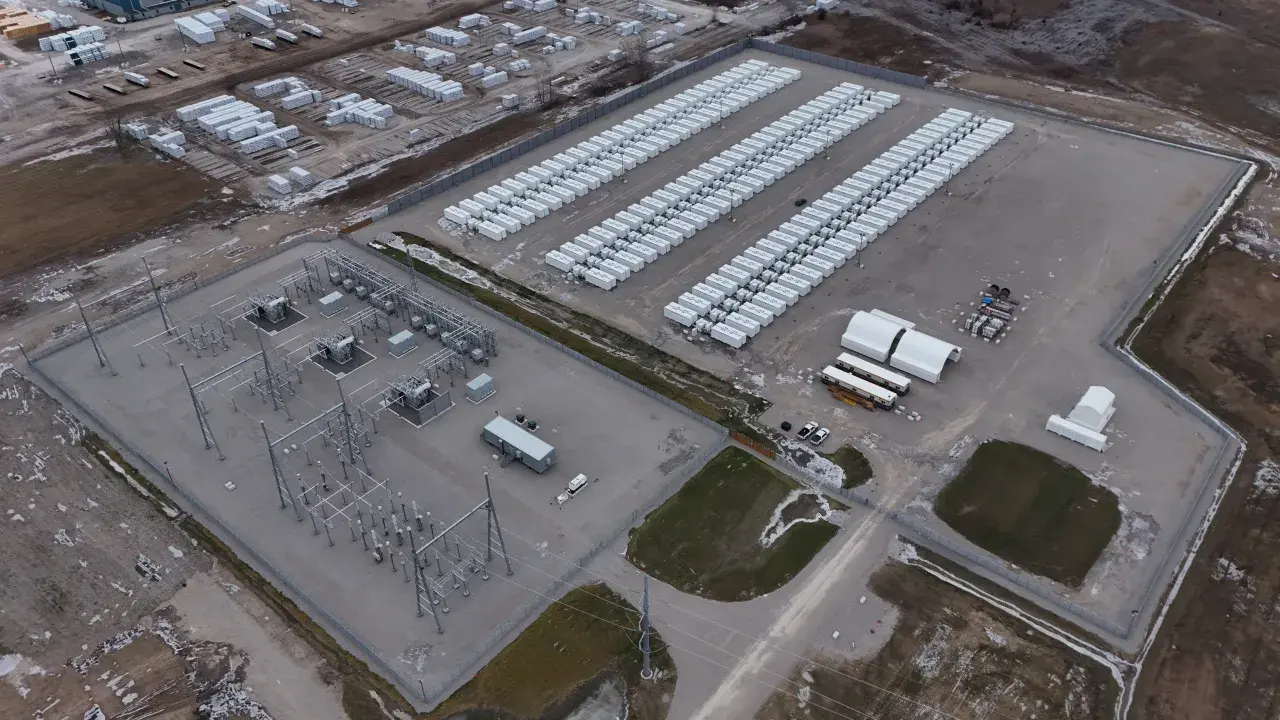 View from the sky of the Battery Energy Storage Facility of Hagersville in Ontario Canada