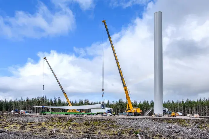 Limekiln Wind Farm turbine construction in Scotland