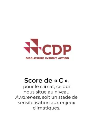 Score de "C" pour le climat, ce qui nous situe au niveau Awareness, soit un stade de sensibilisation aux enjeux climatiques : CDP